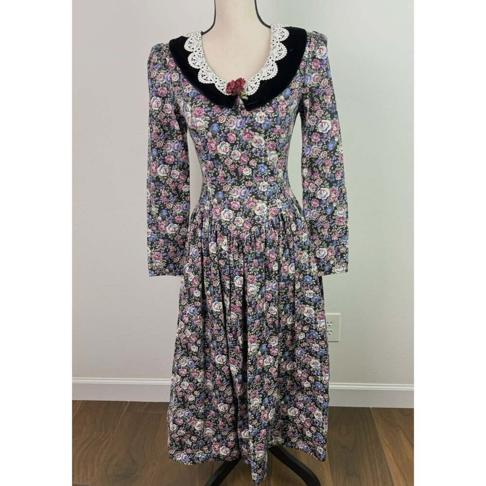 Vintage Jessica McClintock Gunne Sax Dress 5/6 Floral Velvet Collar Cottagecore